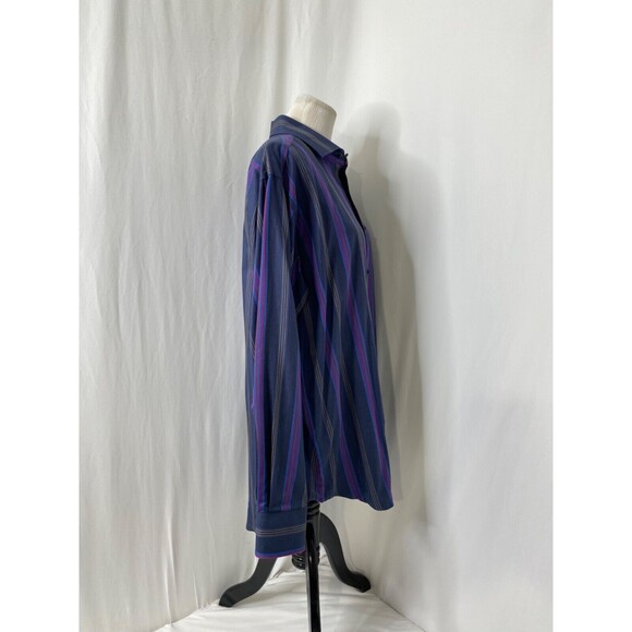 Mens XL Button Down Shirt Thomas Dean Blue and Purple Striped Long Sleeve - Picture 7 of 9